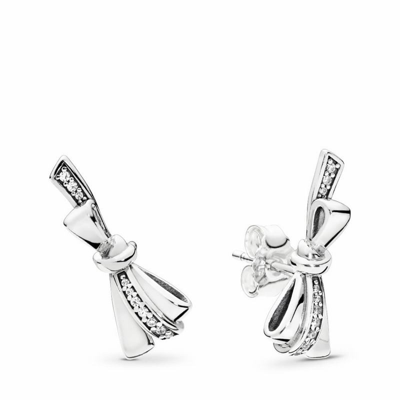 Pandora Brilliant Bows Stud Earrings Ireland - Sterling Silver/Cubic Zirconia - 235691PVK